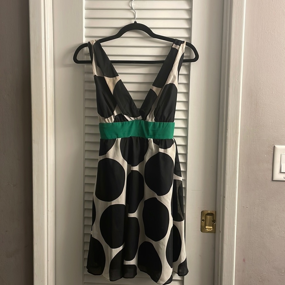 XXI Y2K Navy/White Polka Dot Dress:Deep-V in Front & Back;Size Large;EUC